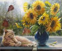 Без бренда «Подсолнухи в синей вазе возле кота» в Хабаровске