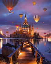 Полёт воздушных шаров над прекрасным замком