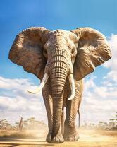 Огромный слон среди саванны