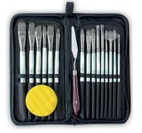 Без бренда «Коробка 50 шт.: Набор кистей для рисования в чехле, премиум набор (15 нейлоновых кистей, 1 мастихин) белые» в Хабаровске