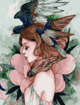 Без бренда «Девушка с большим цветком и птицы» в Хабаровске в интернет-магазине  Без бренда «Девушка с большим цветком и птицы» в Хабаровске