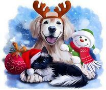 Щенок, кот и снеговик ждут Новый год