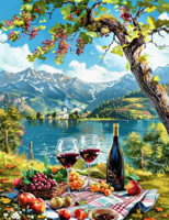 Без бренда «Винный натюрморт с бокалами, бутылкой вина, фруктами и ягодами» в Хабаровске