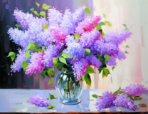 Пышный букет сирени в прозрачной вазе