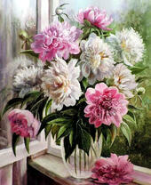 Без бренда «Пионы в прозрачной вазе у окна» в Хабаровске