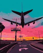 Самолёт заходит на посадку над шоссе